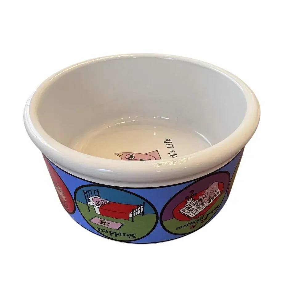 Signature A Cat’s Life By Ursula Dodge Multicolor Stoneware Food Water Bowl 6”